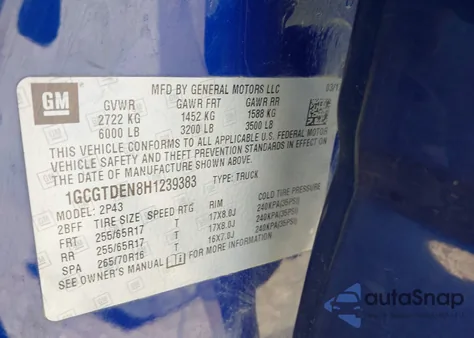 2017 Chevrolet Colorado Z71 из США, поврежденный, VIN 1GCGTDEN8H1239383